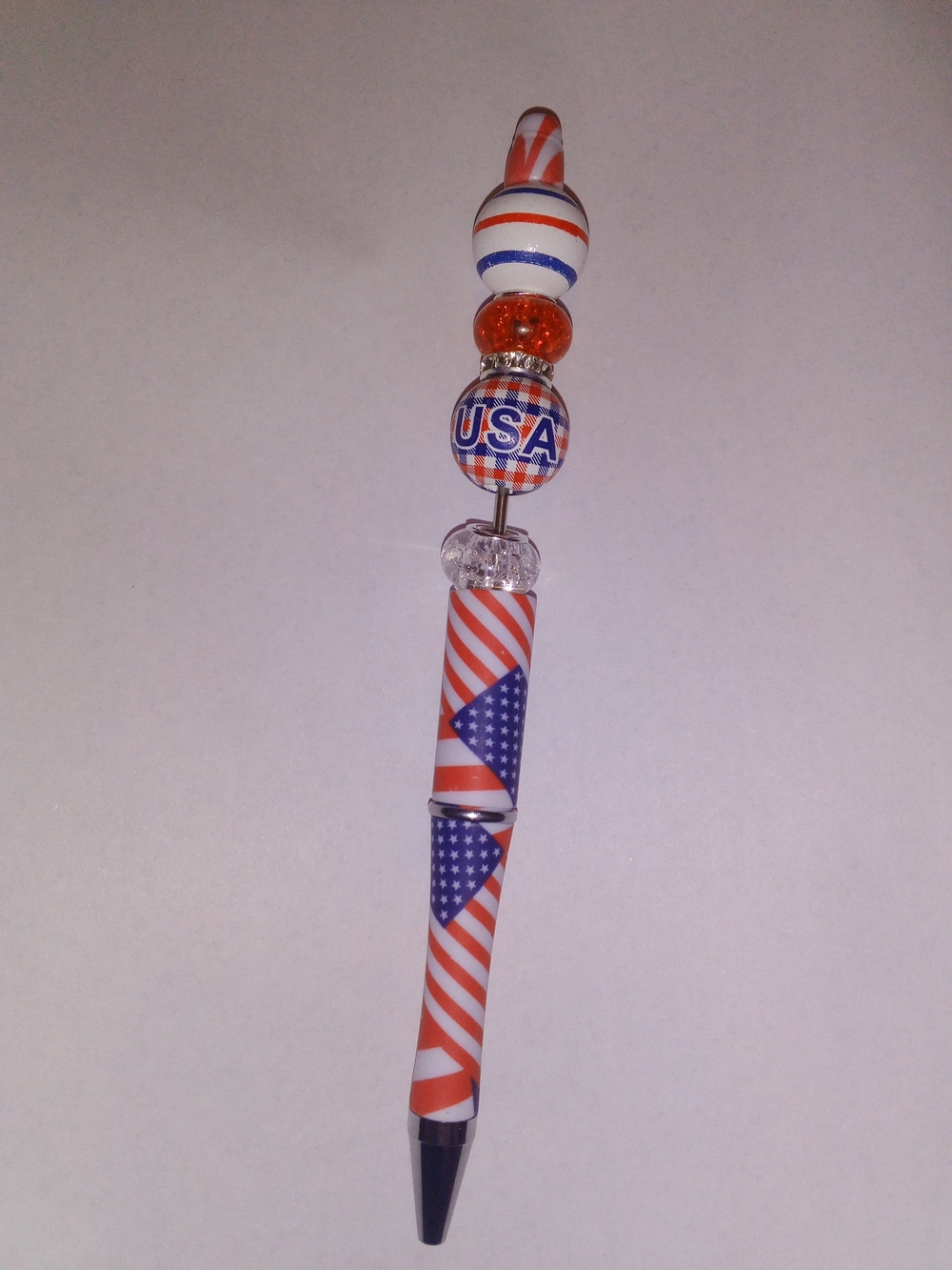 Patriotic USA Beaded Ballpoint Pen - Red, White & Blue